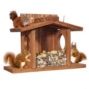 Squirrel & Chipmunk Pine Wood Feeder w/ Flip Top & Corn Pins